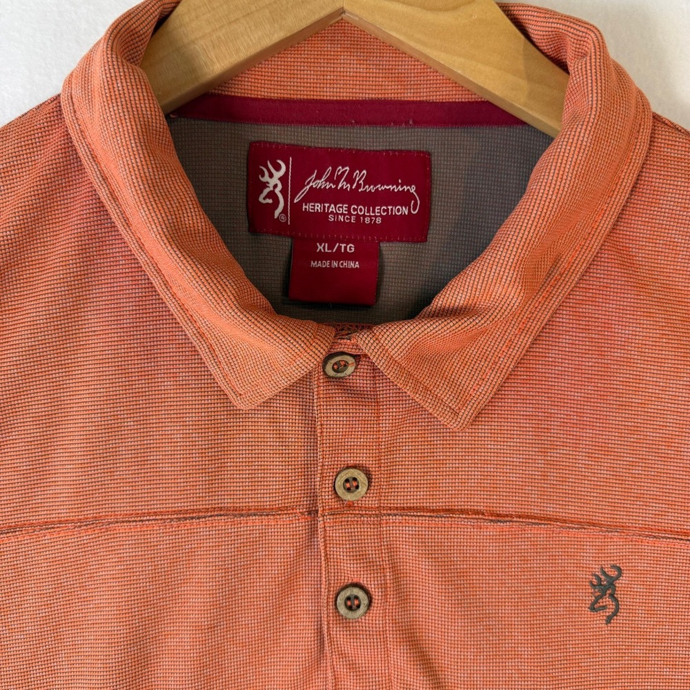 Browning Heritage Collection Mens XL Orange Micro Stripe Short Sleeve Polo Shirt